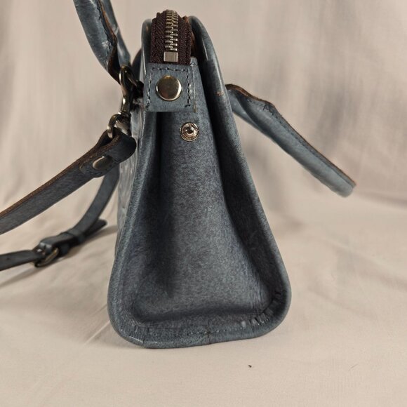 Patricia Nash Blue Leather Embossed Floral Satchel Crossbody Handbag - Picture 15 of 16